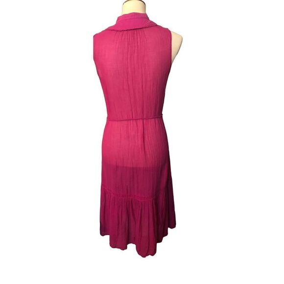 Zara Basic hot pink near sheer sleeveless prairie style midi dress - Picture 8 of 11